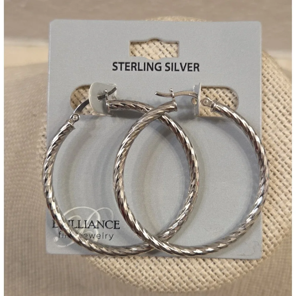 New Sterling Silver‎ 925 40mm Twist Hoop Earrings